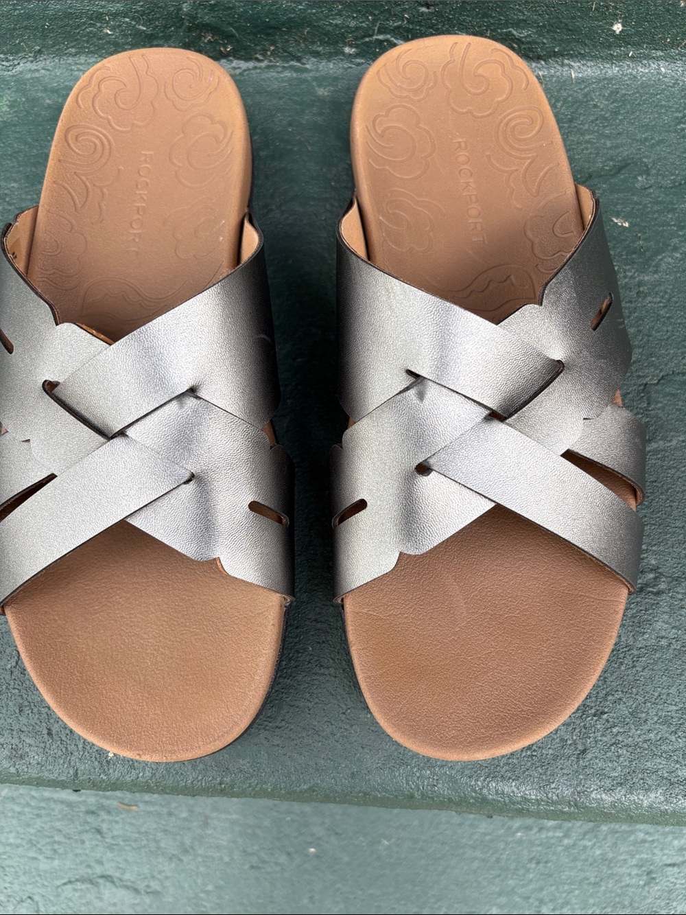 Rockport Women’s Pewter Metallic Crisscross Slide Sandals